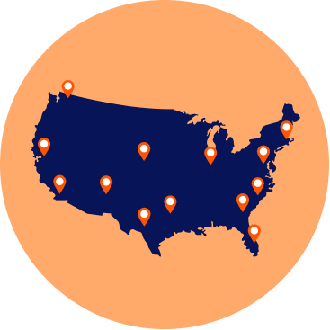 A map of the United States with icons on the states where Oscar offers health insurance plans