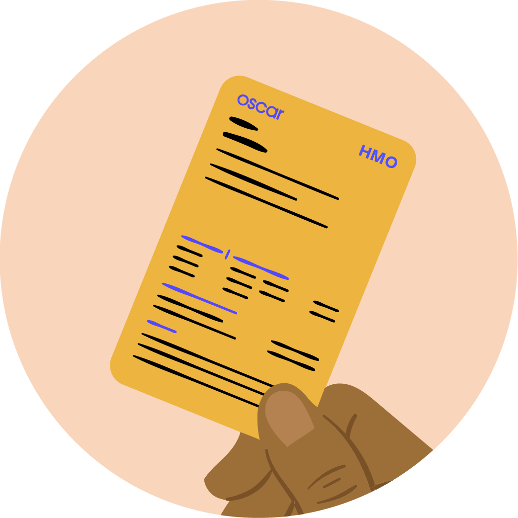 Image of hand holding Oscar insurance card that reads "HMO"