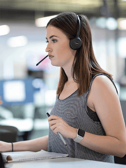 care guide with headset on