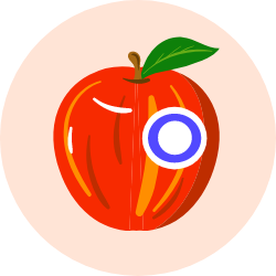 Apple with O on it