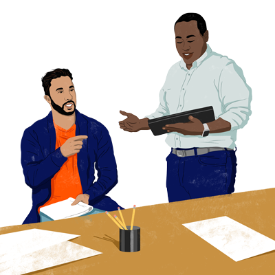 Image of Small Business brokers talking at a desk